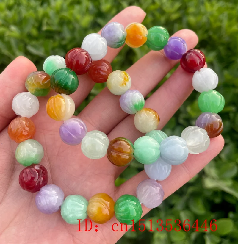 

Tricolor Myanmar Jadeite Lotus Bracelet Men Women Healing Gemstone Fine Jewelry Genuine Natural Burma Jade Pumpkin Bead Bracelet