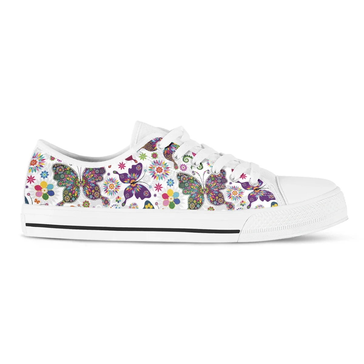 Floral Butterfly Fashion Women Vulcanized Shoes Sneakers Ladies Lace-up Casual Shoes Breathable Canvas Lover Shoes