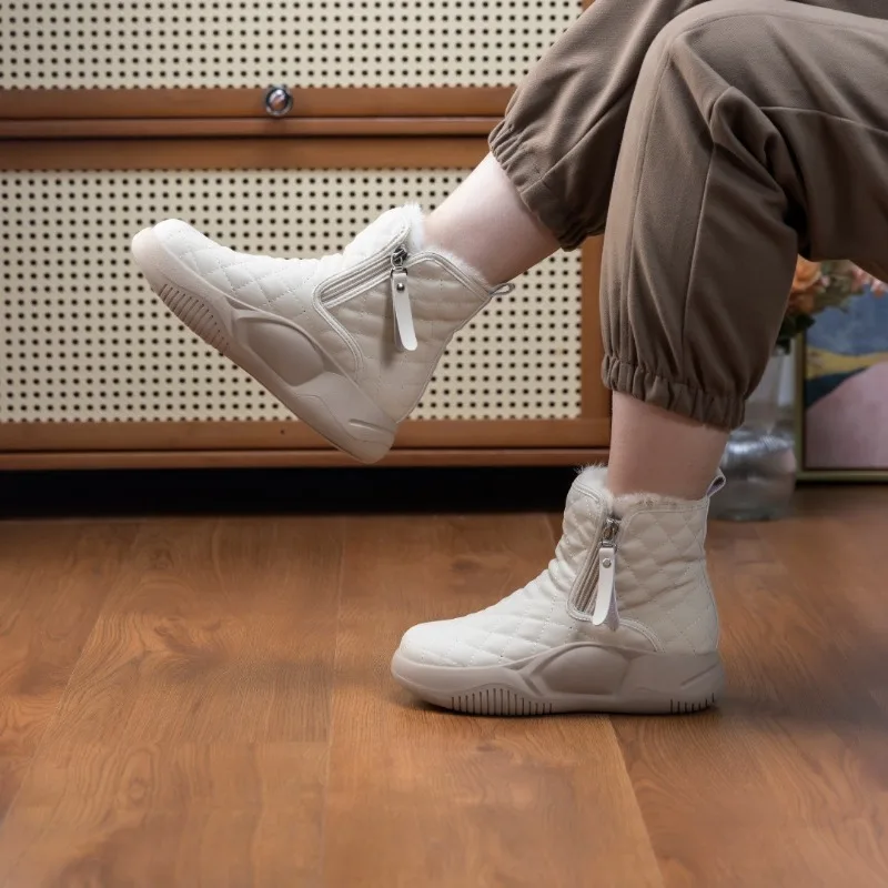 Women Snow Boot Winter Spring Warm Thick Soled Ankle Boots Solid Color Zipper Shoes for Women 2023 Height Increasing Plush Shoes