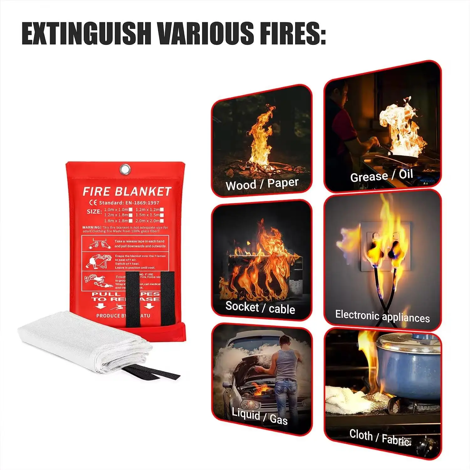 Household emergency fire blanket fire extinguisher fiberglass flame-retardant cloth escape safety cover