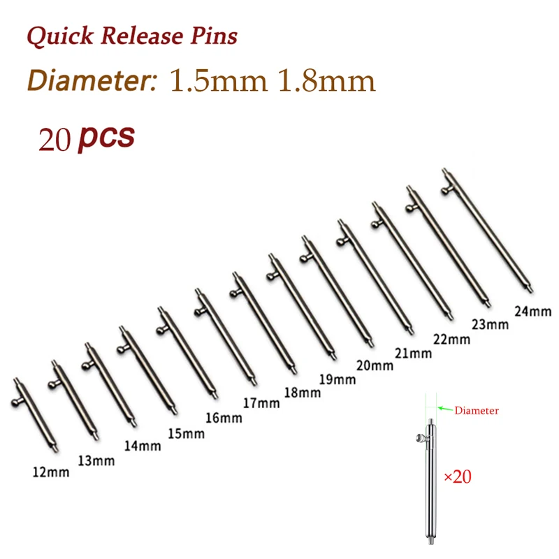 Premium Stainless Steel Quick Release Spring Bar Set - 20pcs Assorted Sizes Watch Band Pins