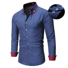 Clássico masculino dot print camisas fashiom casual manga longa botão acima camisas turn down colllar blusa superior