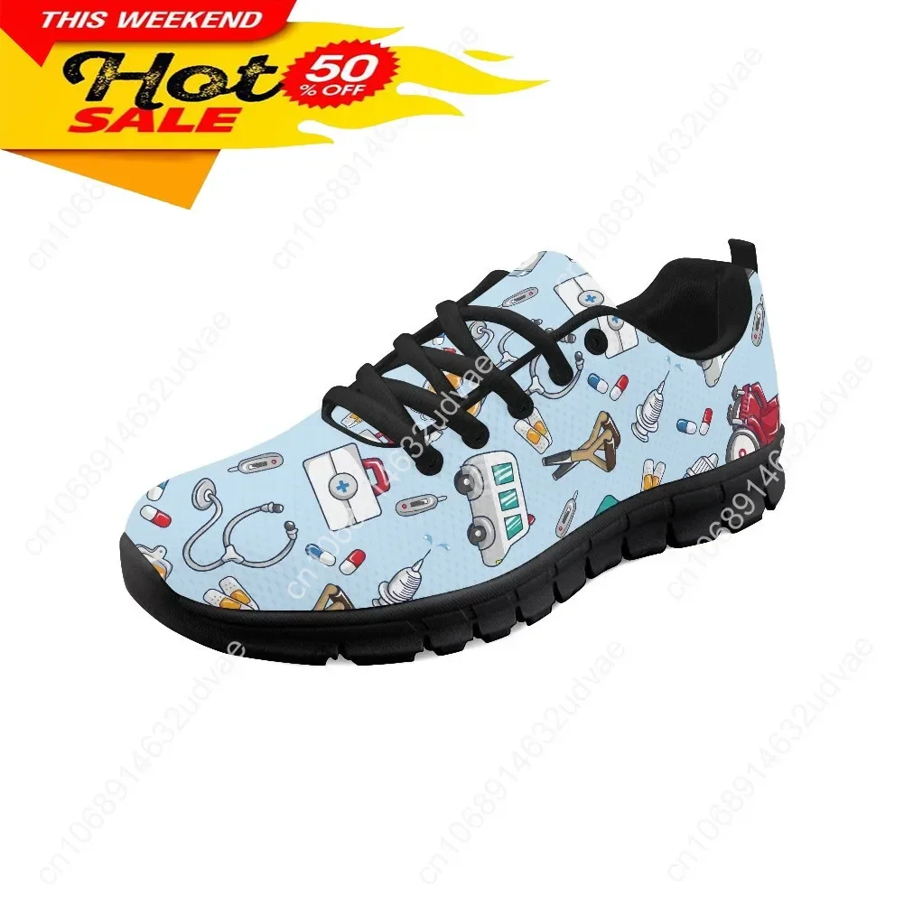 Spring Nurse Flat Shoes Women Cute Cartoon Nurses Printed Women's Sneakers Shoes Breath Mesh Flats Zapatos De Mujer