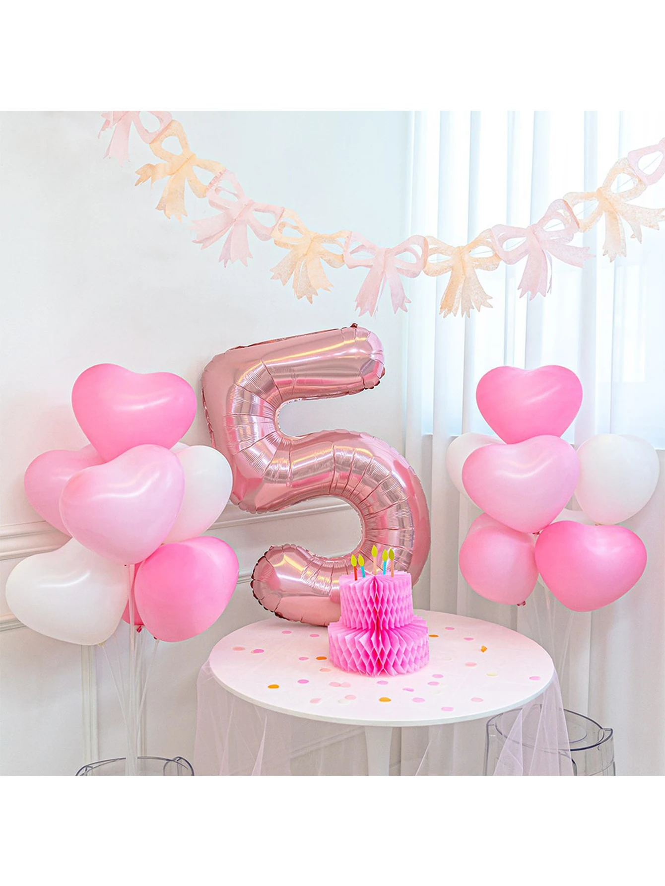 Blue and pink paper bow flag party birthday festival wall decoration two-color splicing flag small fresh style decoration