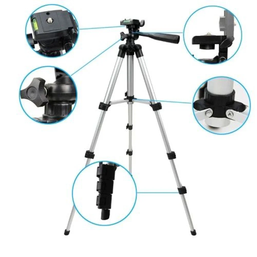Trépied cardan avec remplissage lumière déplié, utilisable pour diffusion en direct et photographie en extérieur.