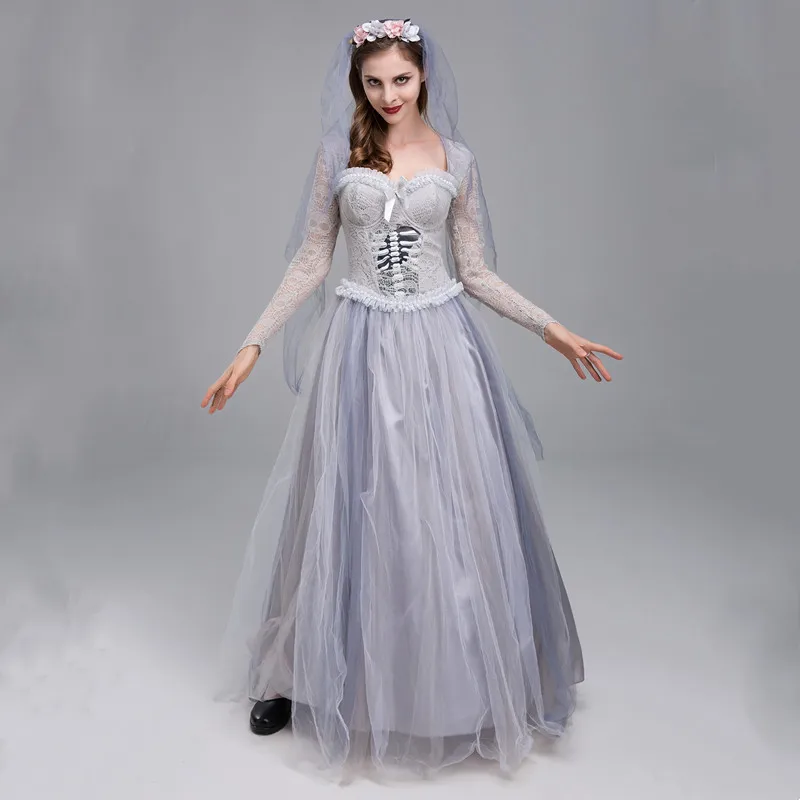 

Skeleton Zombie Ghost Bride Costume Adult Women Halloween Fancy Party Vampire Role Play Dress Cosplay