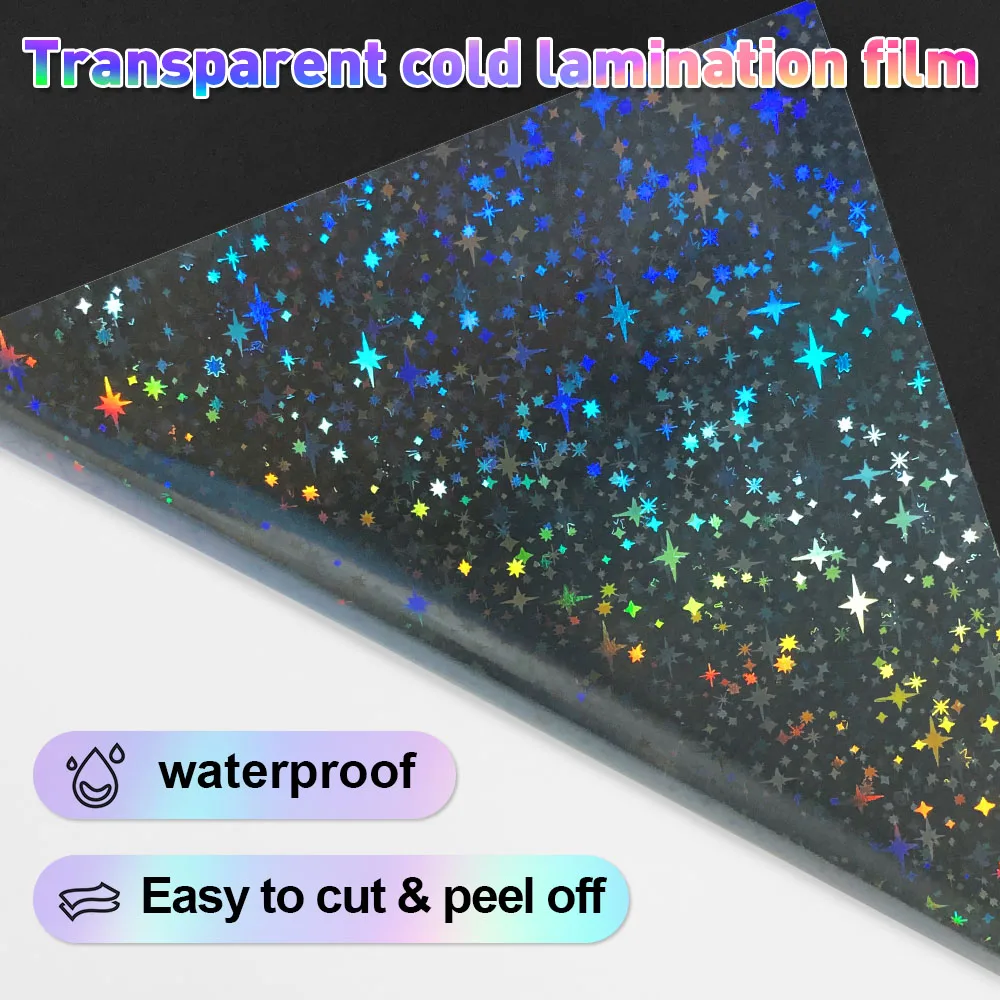 10 Sheets Cold Lamination Film A4 Paper Holographic Film Transparent Cold Lamination Paper Sticker Waterproof PET Sheet Label