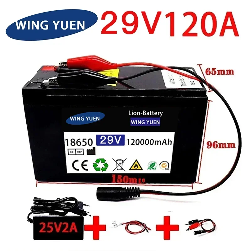 

29V Battery 120Ah 18650 lithium battery pack Rechargeable battery for solar energy electric vehicle battery+29.4v2A charger