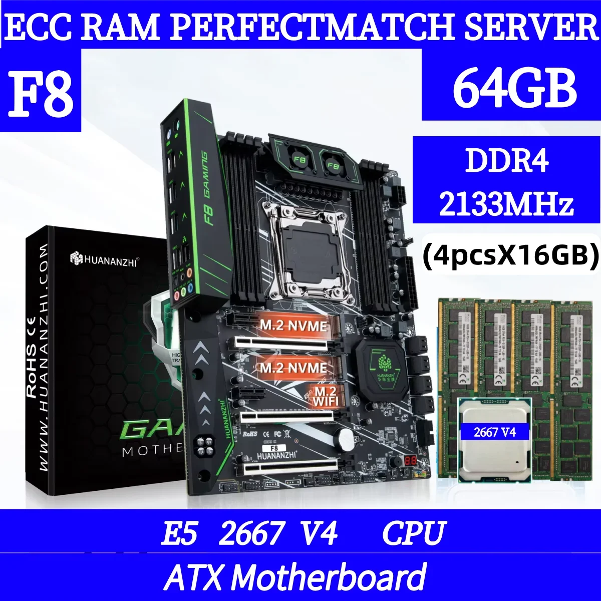 HUANANZHI X99 F8 X99 Motherboard With XEON E5 2667 v4 64GB 4X