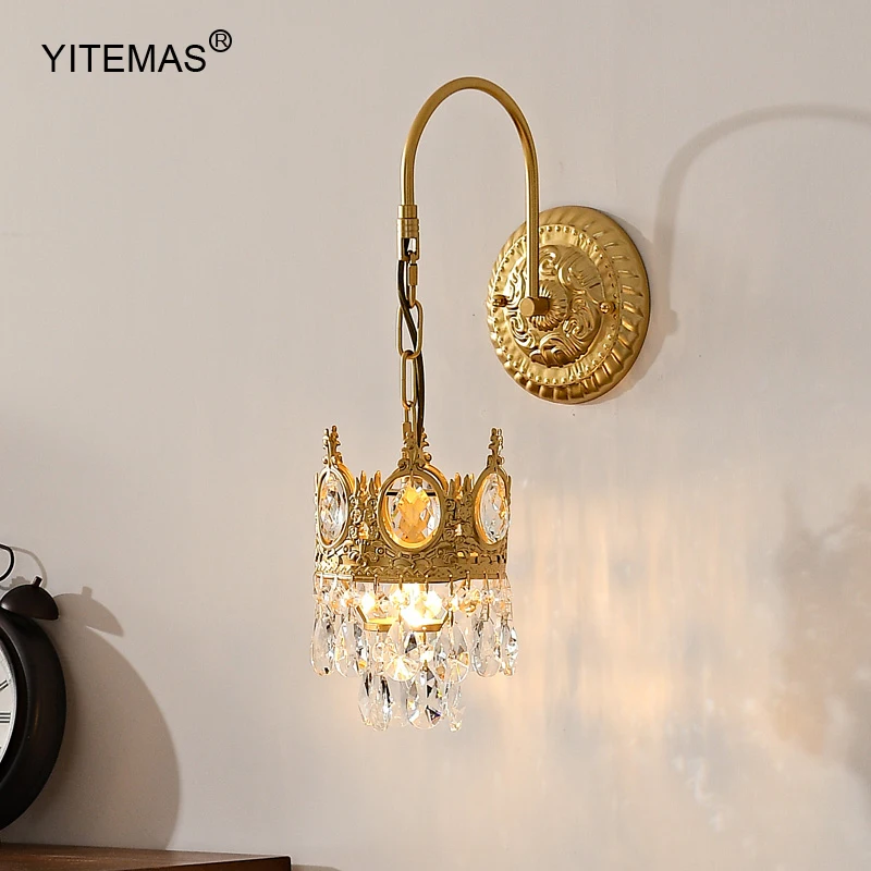 

Gold Crown Wall Lamp Bedroom Crystal Wall Sconce Living Room Luxury Wall Lighting Fixture Hallway Staircase Bedside Lighting