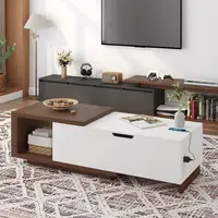 Coffee Table with Charging Station, 47.259 W Lift Coffee Table with Hidden Storage, Space Saving Center Table with Adjustable Sh