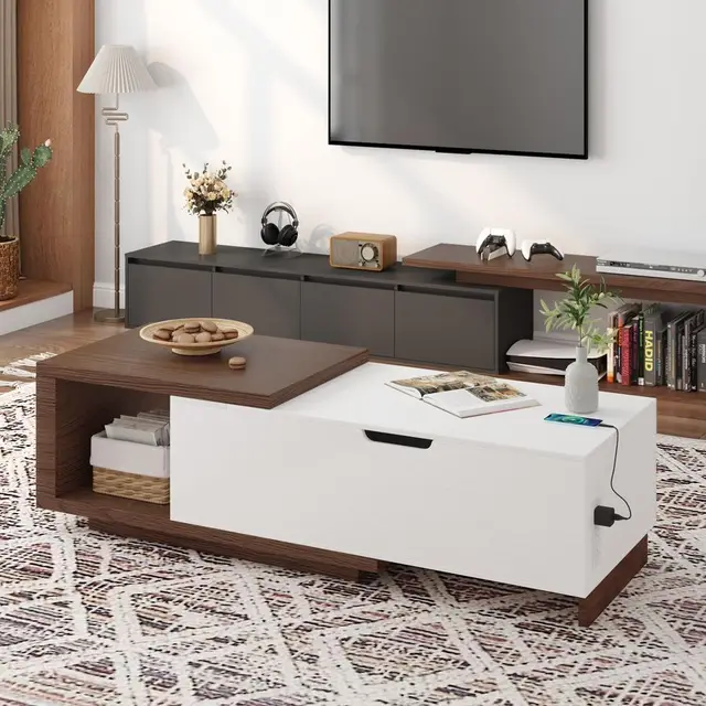 Coffee Table with Charging Station, 47.259 W Lift Coffee Table with Hidden Storage, Space Saving Center Table with Adjustable Sh