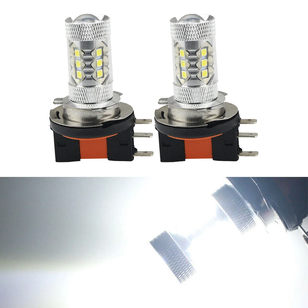 

2pcs White H15 80W LED Headlight Bulbs For TRX420 TRX500 2014-2018 Aluminum Parts + LED Lamp Beads Car Fog Lights 6500K 1100LM