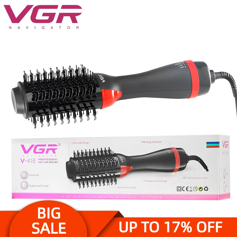 VGR V-416 Hair Dryer Professional Personal Care 2 In1 Hot Air Brush Solt Smooth Comb 3 Temperature Setings Woring Indicator 416