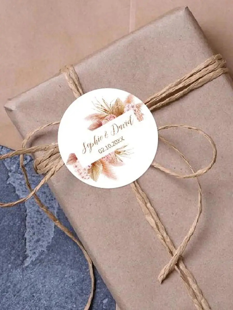 Pampas Grass Wedding Stickers 96Pcs Customize Wedding Labels Personalise Baptism Birthday Sealing Party Decor