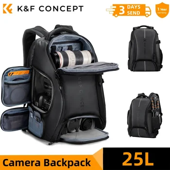 حقيبة ظهر للكاميرا من K&F CONCEPT سعة 25 لترًا، مقاومة للماء، مناسبة لكاميرات سوني DSLR/SLR، مزودة بحزام ثلاثي القوائم وغطاء واقٍ من المطر، ومناسبة لأجهزة الكمبيوتر المحمولة حتى 15 بوصة. K&F CONCEPT 25L Camera Backpack Waterproof Sony Camera Bag for DSLR/SLR Camera Case with Tripod Strap Rain Cover for 15" Laptop 7