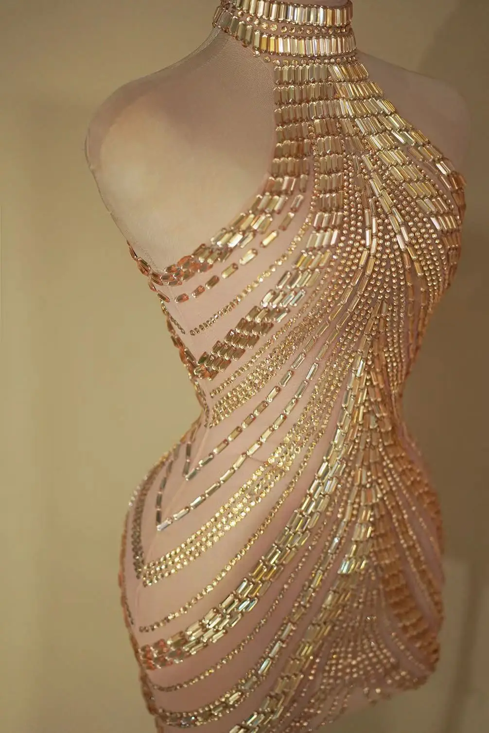 Sexy Birthday Dress Gold stone Club Dancer cloth Singer Outfit