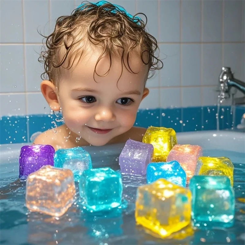 6PCS Baby Bath Bathtub LED Light Up Toys Colorful Waterproof Glowing Ice Cube for Bathtub Swimming Pool Birthday Xmas Gift