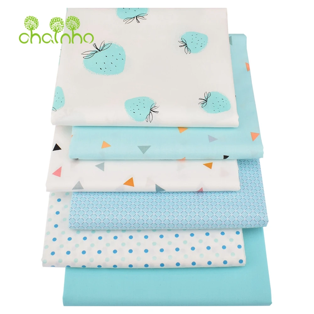 Chainho,Printed Twill Weave Cotton Fabric,Patchwork Cloth,DIY Sewing Quilting Material,Lake Blue Series,4 Specification,CC253