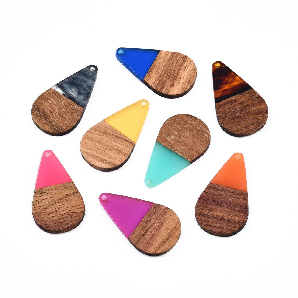 20Pcs Natural Wood Resin Teardrop Earring Charms for Women Wooden Dangle Necklace Pendant Earrings Handmade Jewelry Supplies DIY