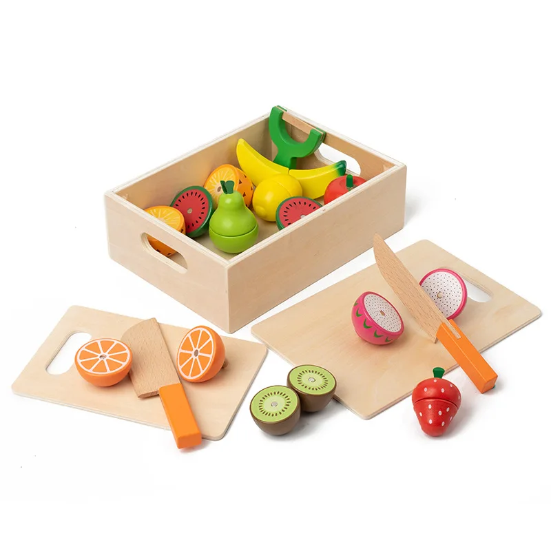 Wooden Simulation Pretend Play Kitchen Toys Magnetic Cutting Fruit Food Set Game Montessori Educational Toy Gifts for Kids Baby 6