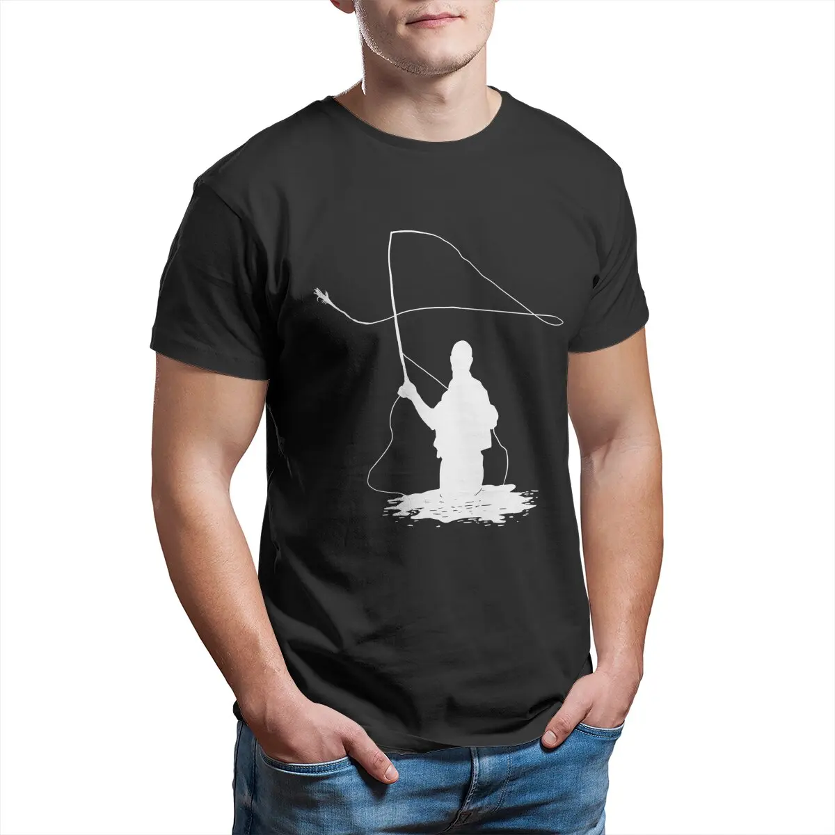 

Fly Fishing Fish Angling Fishermen Rod Gift Classic T Shirt for Men 100% Cotton Tee Shirt Gift Clothing