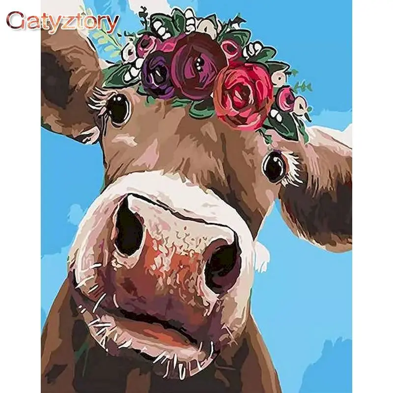 GATYZTORY 40x50cm Paint By Numbers Cow DIY Painting By Numbers On Canvas Animals Frameless