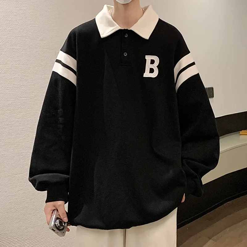 

Мужской осенний Американский Повседневный свитер-поло с воротником-поло, СВОБОДНЫЙ Модный Универсальный индивидуальный свитер с воротником-поло для пары