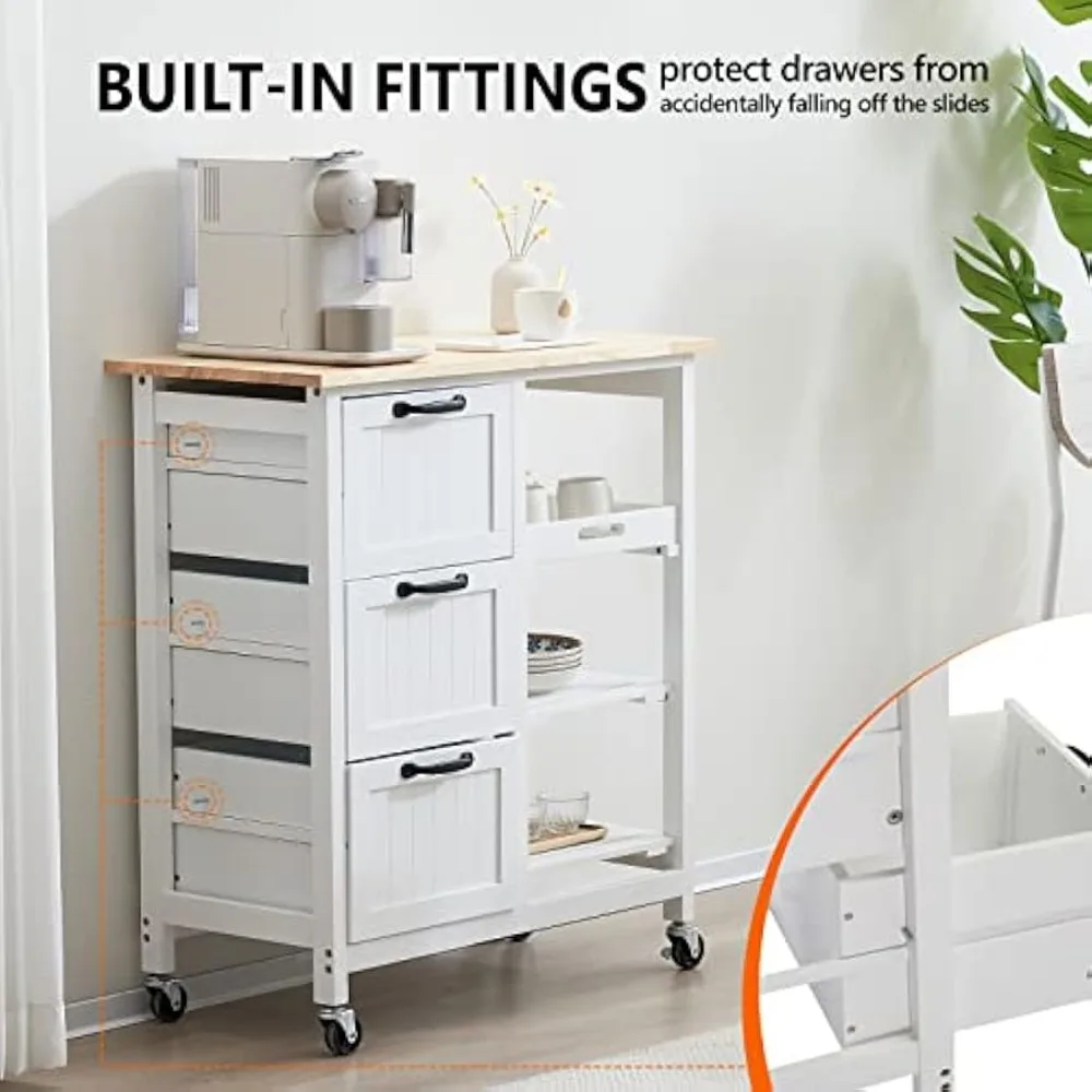 Kitchen Island, Rolling Kitchen Storage Cart with 3 Drawers 3 Tier Holders Serving Bar Cart Coffee Bar