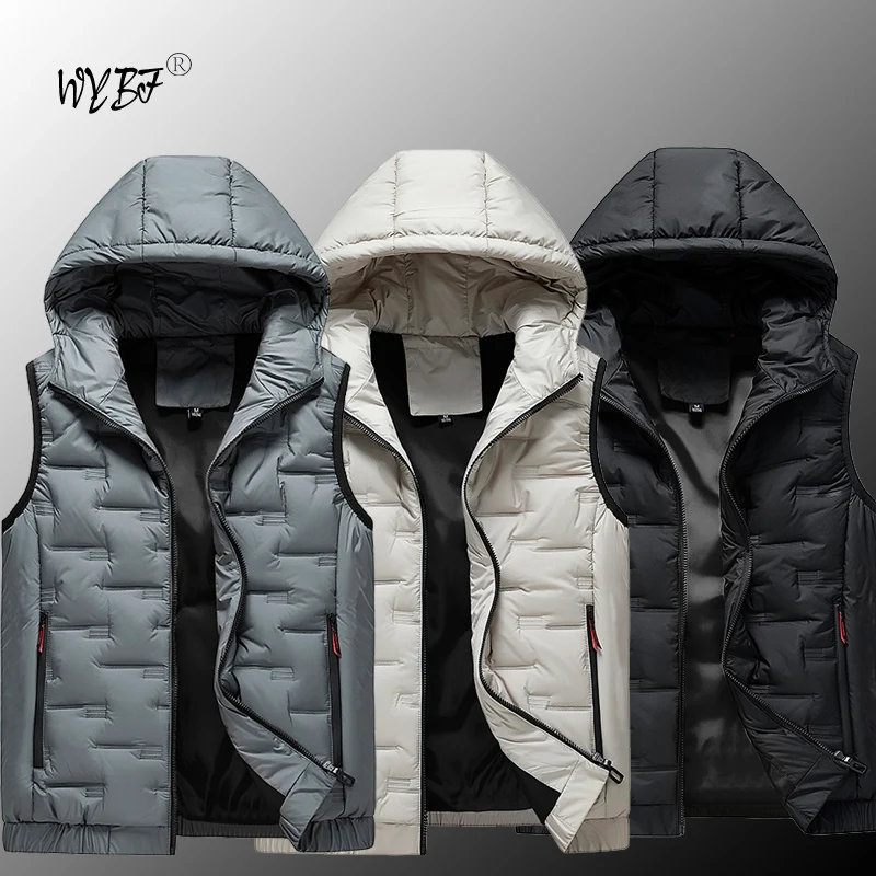 2024 New Winter Men's Warm Vest Jacket Hooded Vest Man Loose Windproof Casual Waistcoat Working Vest Male Coat