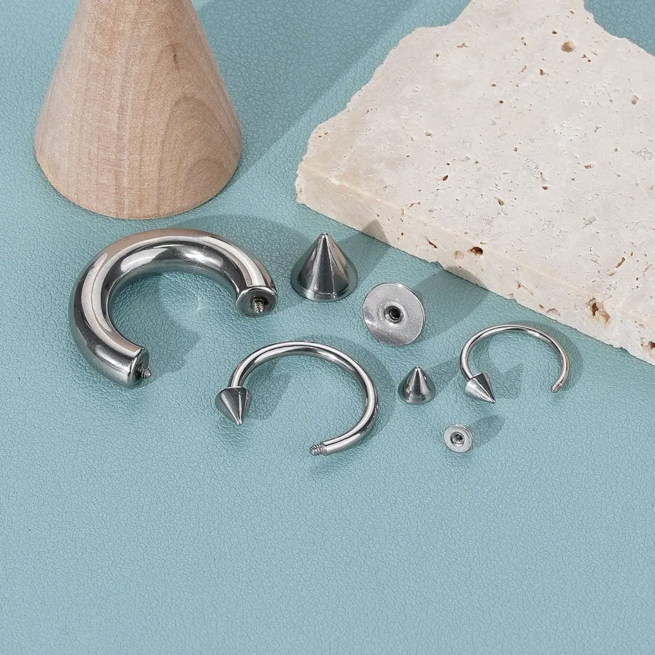 1/5개 스틸 2G-16G 스파이크 말굽 코 링 콘 대형 게이지 피어싱 바벨 셉텀 코/귀 확장기 여성/남성용 주얼리