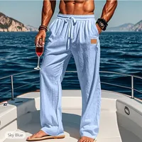 Pantalon ample en coton et lin pour homme, style artistique, taille élastique, couleur unie, décontracté, été 2025 2