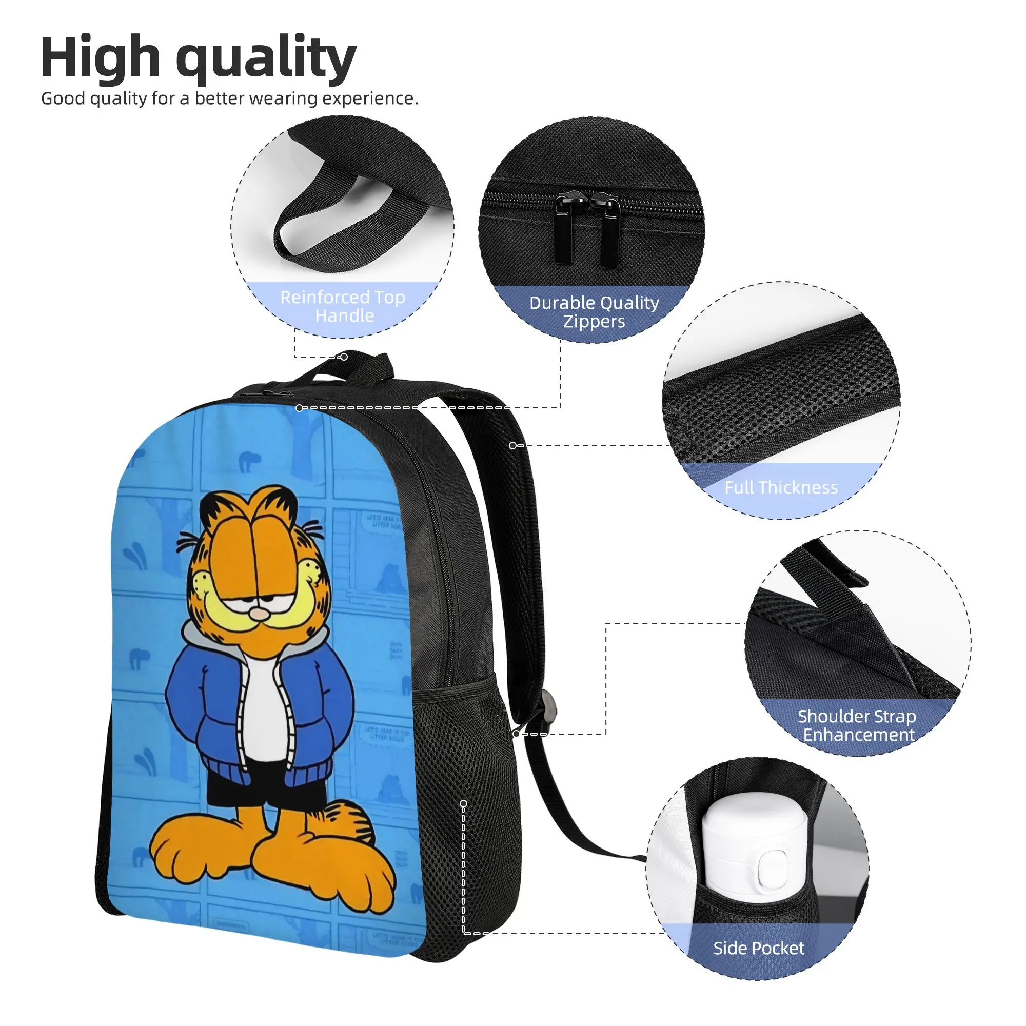 Garfielded Cool Cat 백팩 남성용 여성용 Cool High School Work Daypack 노트북 컴퓨터 캔버스 가방 선물