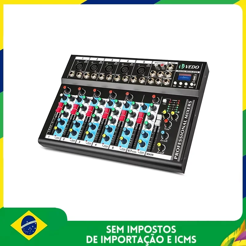 Portable Mixing Console 7 Channels Soundcard USB Play Record Computer Playback Mini Audio Mixer Broadcast Podcast VDA107L 1