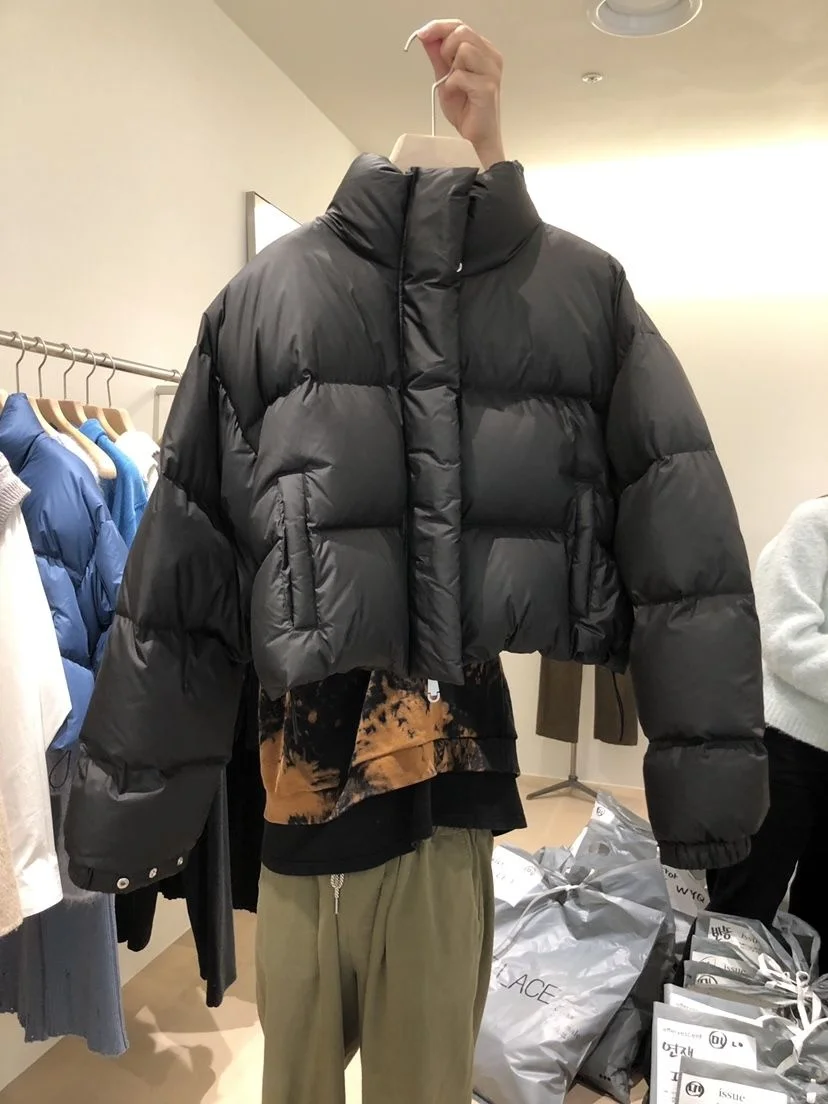 한국 동대문 가을과 겨울 새로운 짧은 싱글 헤드 지퍼 다운 코트 따뜻한 긴소매 면화 패딩 재킷 겉옷 여성 조수 