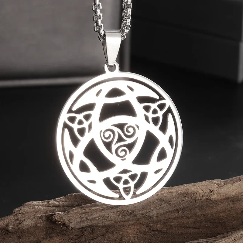 LEEQBCR 1 pezzo in acciaio inox Strega Quartetto Collana di nodi celtici con stella e mezzaluna Ciondolo geometrico da donna Gioielli d'epoca Collana da donna nodo celtico Gioielli d'argento