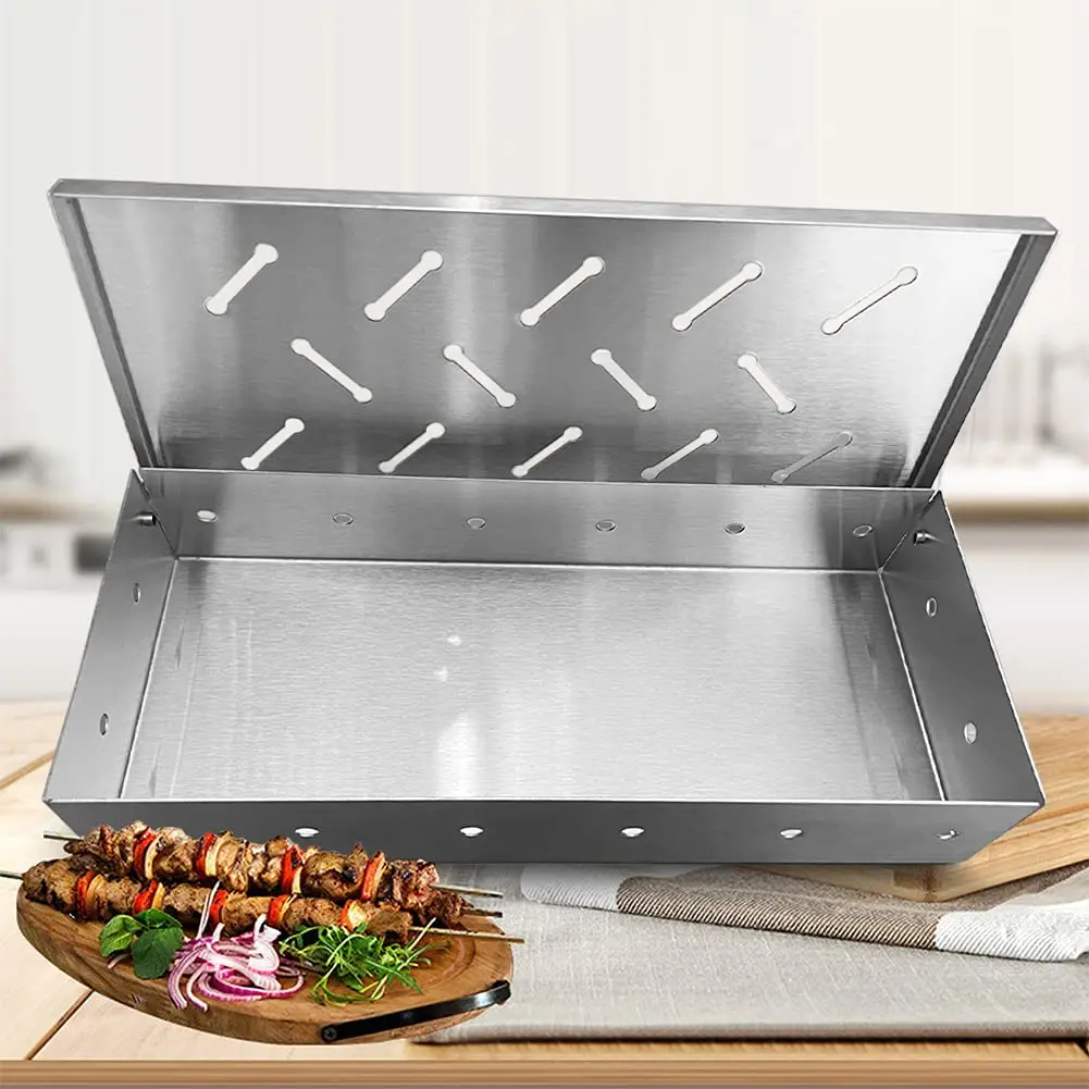 D2 Wood Chips BBQ Grill Smoker Box Barbecue Grill Meat Infused Smoke BBQ Accessories Add Smokey Flavor Gas or Charcoal Grills bbq smoking box