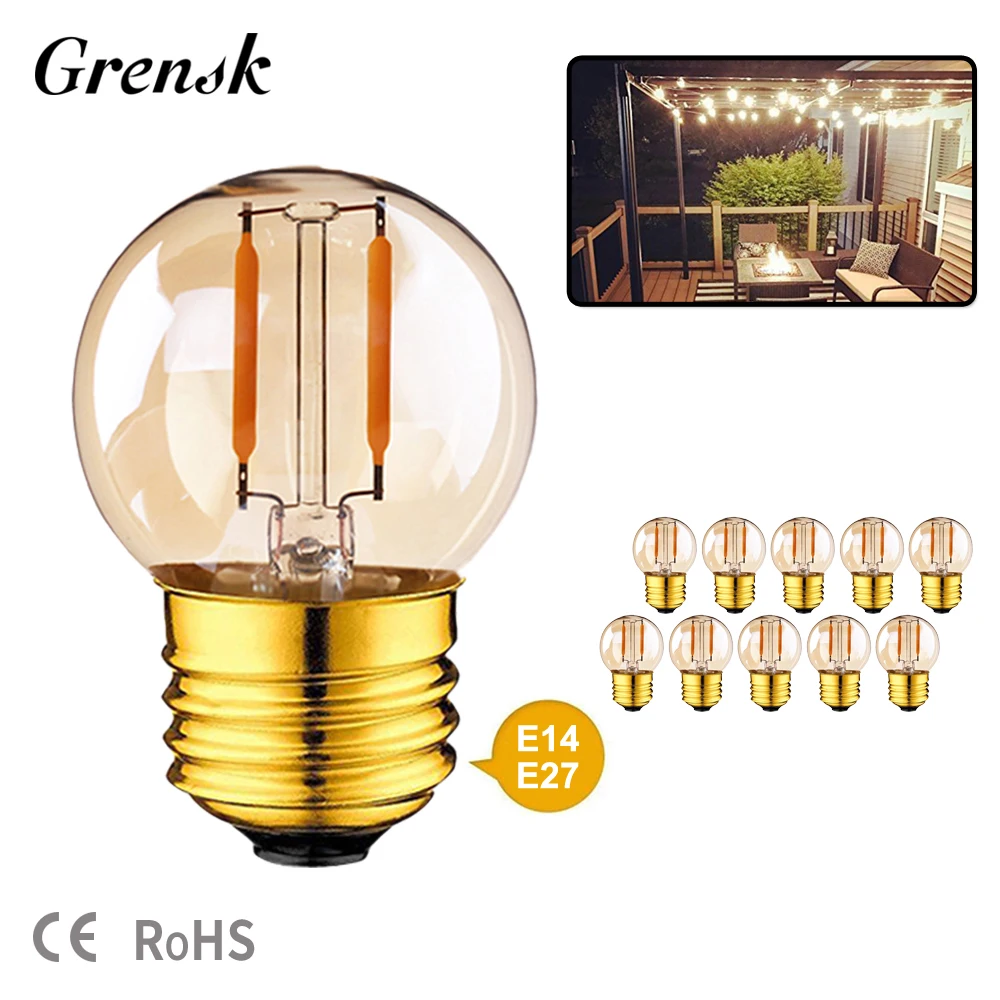 

10Pcs 1W G40 LED Bulb String Light Replace Super Warm 8 Watt Incandescent Equivalent Edison Vintage Light Bulb For Home Garden