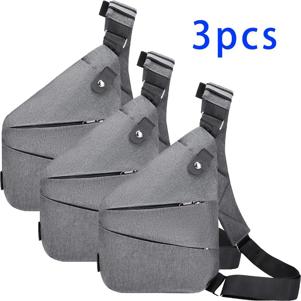 3pcs Men\'s Chest Bag Fashion Anti-theft Shoulder Bag Outdoor Leisure Crossbody Bag Waterproof Handbag USB Bag Sling Pack