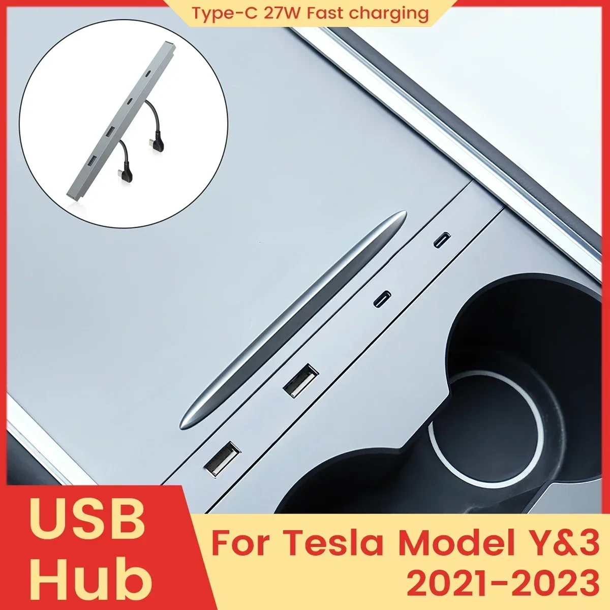 Für Tesla Modell 3 Y 2021 2022 2023 Docking Station 27 W Schnell Ladegerät USB Shunt Hub Power Splitter Typ-C Ladegerät Auto Zubehör