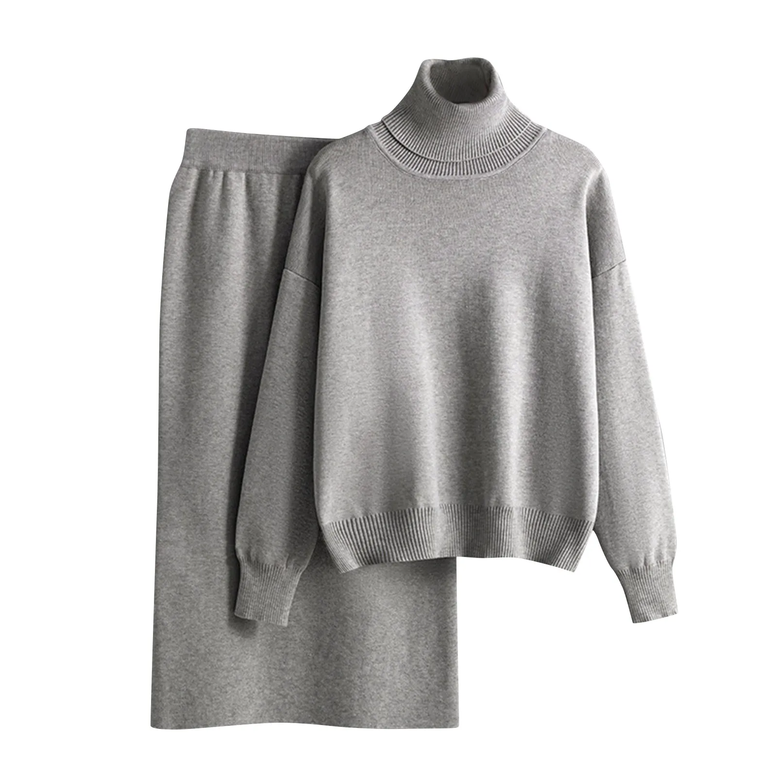 

Модный новый женский элегантный вязаный свитер Осень-Зима Водолазка Топ юбка комплект из 2 предметов женский модный костюм в Корейском стиле