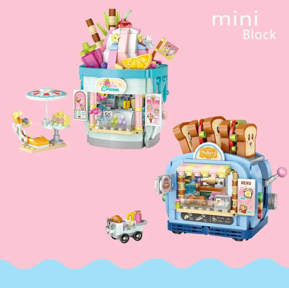 

Creative City Street View Mini Block Fruits Ice Cream Shop Bakery Building Brick Figures Streetscape Assemble Toys For Kids Gift
