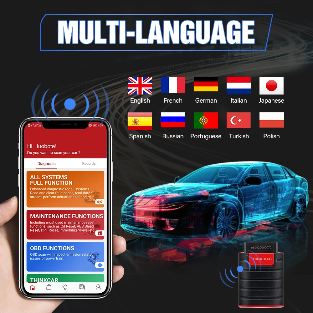 portable car battery charger THINKCAR Thinkdiag July Version Full System scanner All Software OBD2 Diagnostic Tools 16 reset services Ecu coding pk easydiag buy car inspection equipment