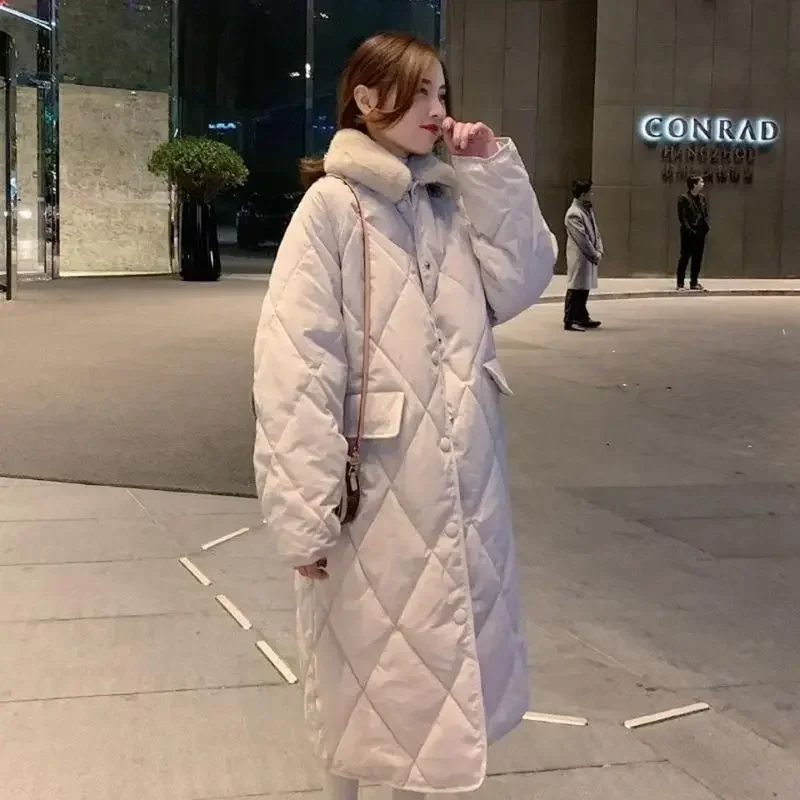 Korean Long Jacket for Women Plaid Women's Jacket Women's Down Jacket Loose Feather Coats Casual Winter Down Coats Thick Coats