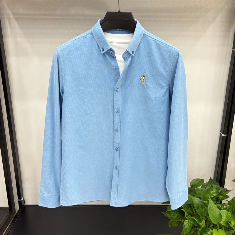 Spring and Autumn New 100% Cotton Long Sleeve Shirt for Men's Business, Leisure, Skin Friendly, Comfortable Collar Shirt Coat