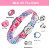 Custom Nylon Cat Collar Cute Print Kitten Cats Collars Quick Release Nylon Pet Necklace With Bell Adjustable for Cats Puppy Pink 5