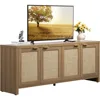 TV Stand for Living Room Rattan Entertainment Center for Bedroom with 4 Rattan Cabinets Farmhouse Television Stands 1