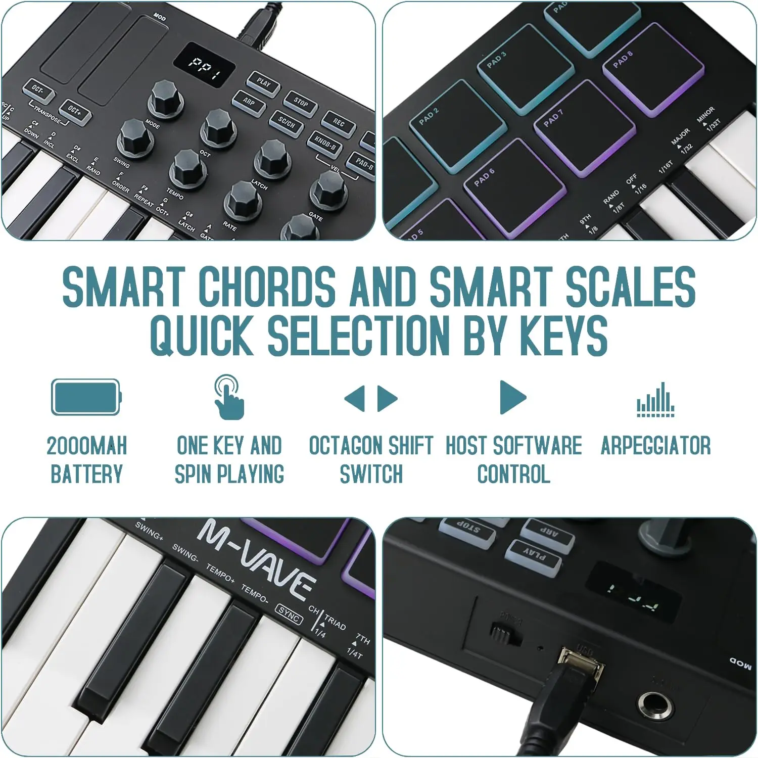 MIDI Keyboard Controller 25 Velocity Sensitive Keys 8 Backlit Drum Pads Wireless Piano Keyboard For electronic piano electronic musical instrument musical instrument