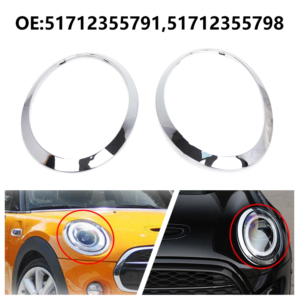 

2x Car Left Right Headlight Frame Large Light Trim ABS Bright Silver Plating For Mini F55 F56 F57 14-21 51712355791 51712355798