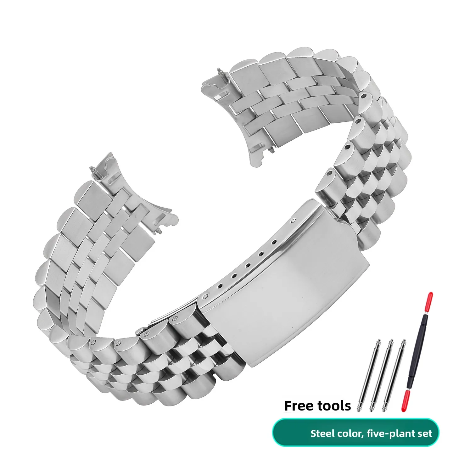 Silver Polished 19mm Hollow Curved End Oyster Style Watch Band Bracelet